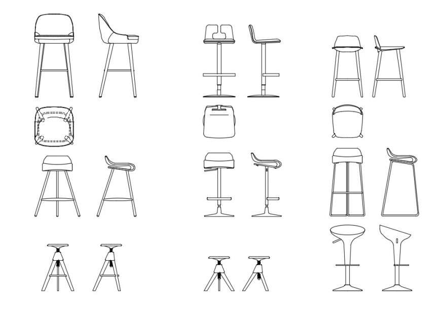 CAd drawings details of kitchen bar stool furniture - Cadbull